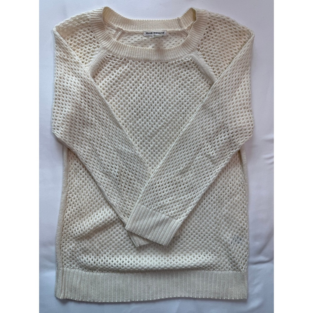 Club Monaco Womens Ivory Open Knit Cotton Wool Blend Sweater Size S 00501640